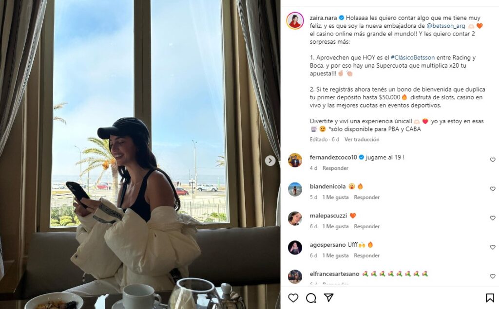 Zaira Nara será la cara de un sitio de apuestas deportivas en Argentina