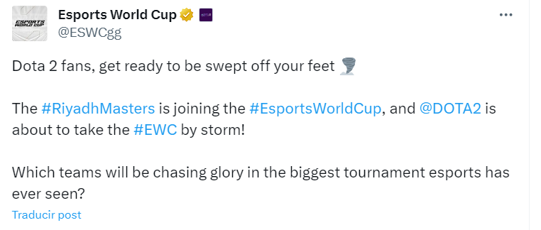 Dota 2 se suma a la Copa Mundial de Esports en Arabia Saudita