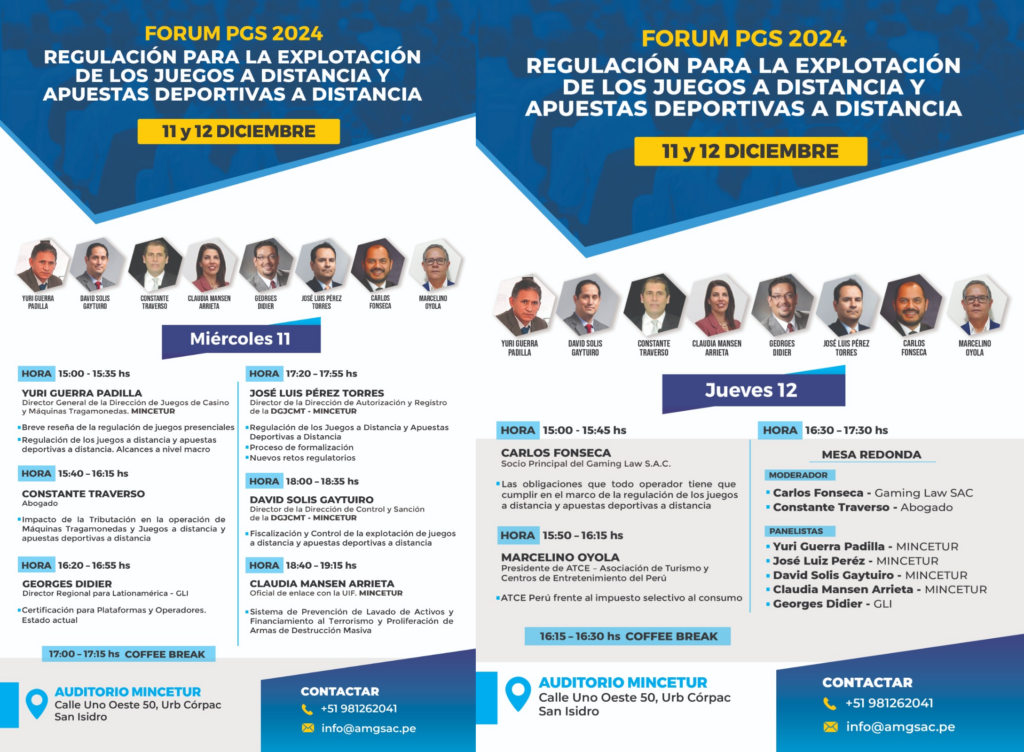 Forum PGS 2024 sobre regulación de juegos y apuestas en Perú: 11 y 12 de diciembre